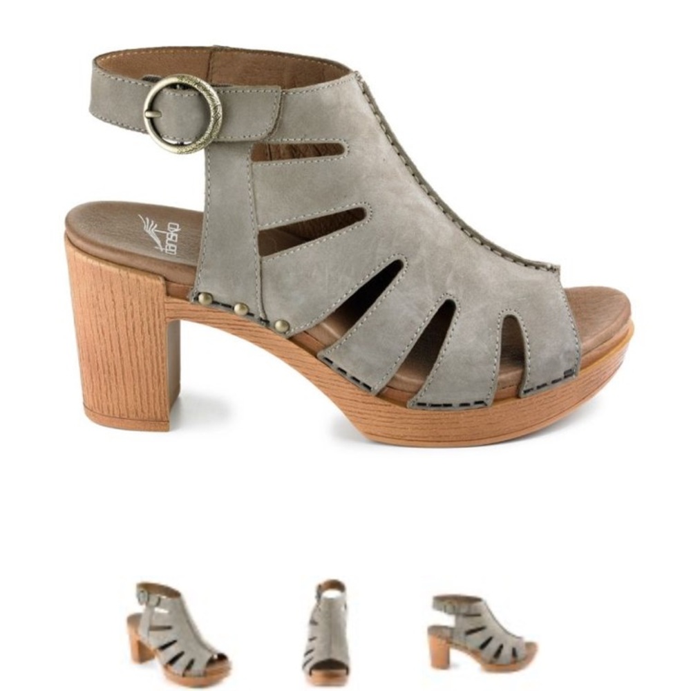 Demetra Milled Nubuck Gray Brown Sandals Bootie Clogs with Cut-Out Design